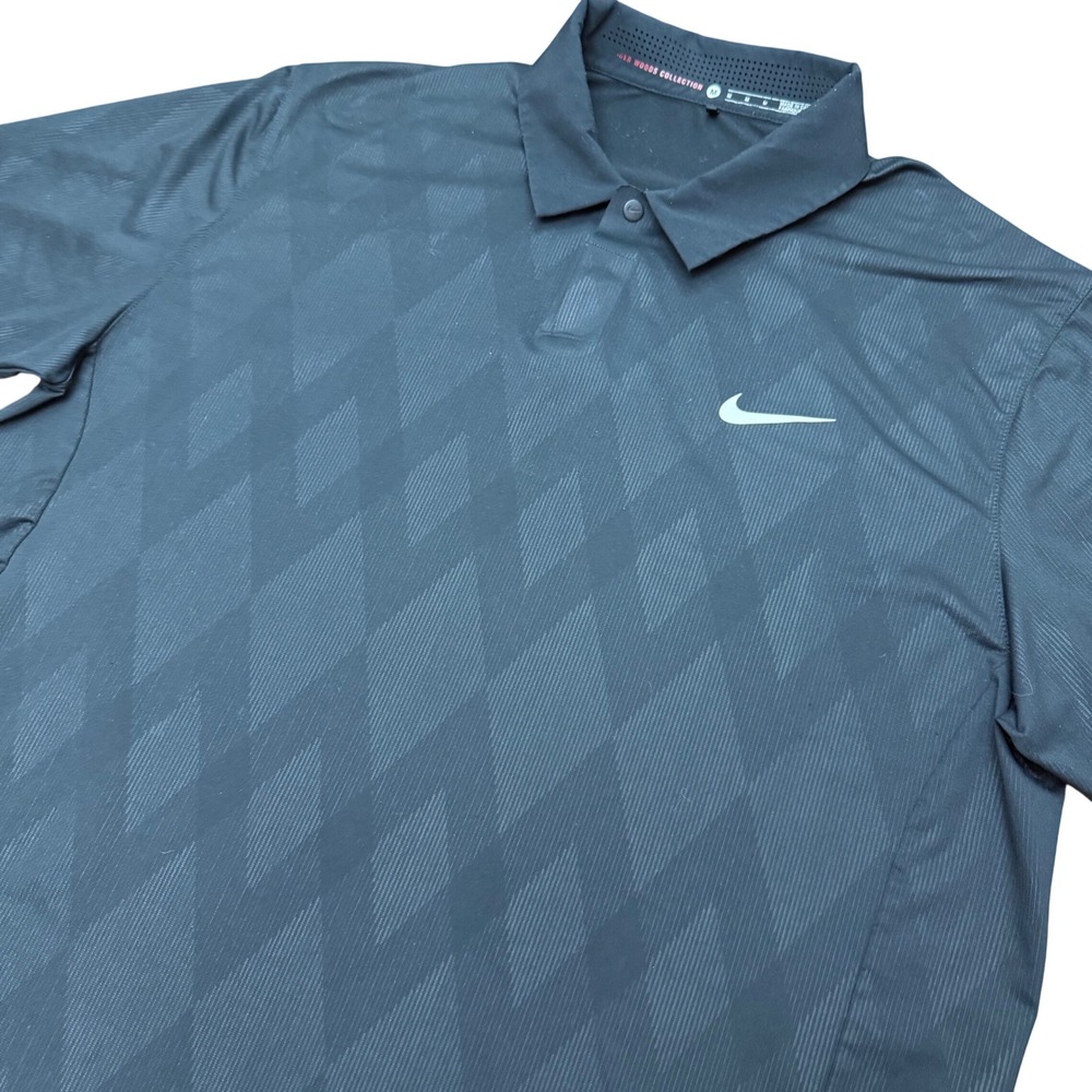 Nike Golf‎ Polo Mens Medium Black Tiger Woods Dri-FIT Argyle Diamond Performance
